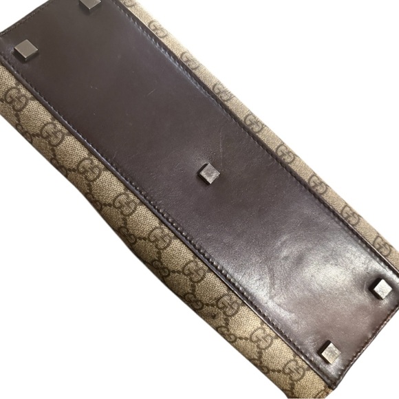 Gucci GG Monogram Canvas Tote Bag Brown Leather Trim Authentic Vintage Shopper - Picture 13 of 16